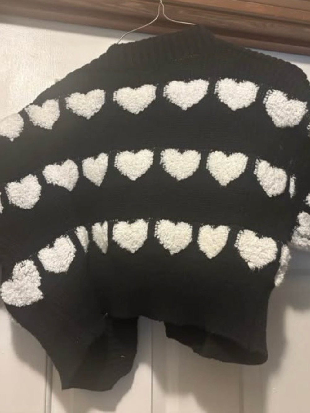 Daisy Black Crewneck Sweater with White Heart Rows